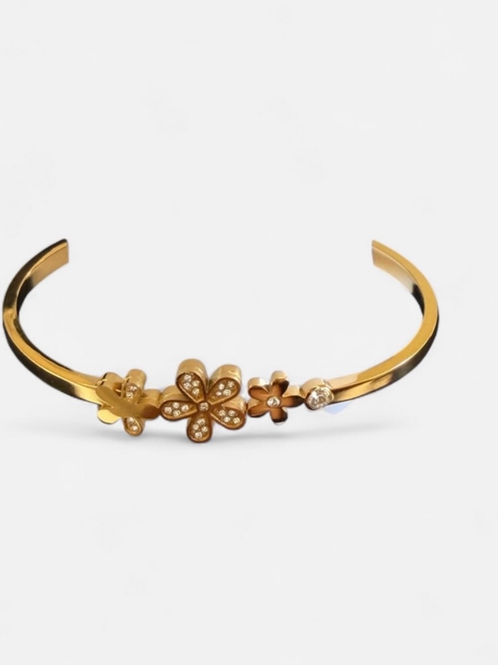 Gold Floral Crystal Cuff Bracelet - Women Jewelry
